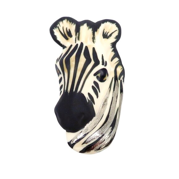 Vintage Carol Halmy Signed Porcelain Zebra Brooch Pin with Original Disney Tag - Picture 1 of 5